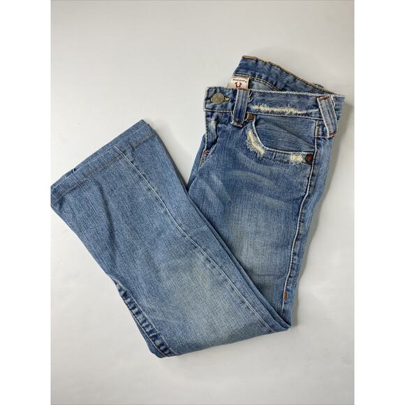 True Religion Women's Jeans Size 28 Distressed Ripped Blue Embroidered - Picture 1 of 9